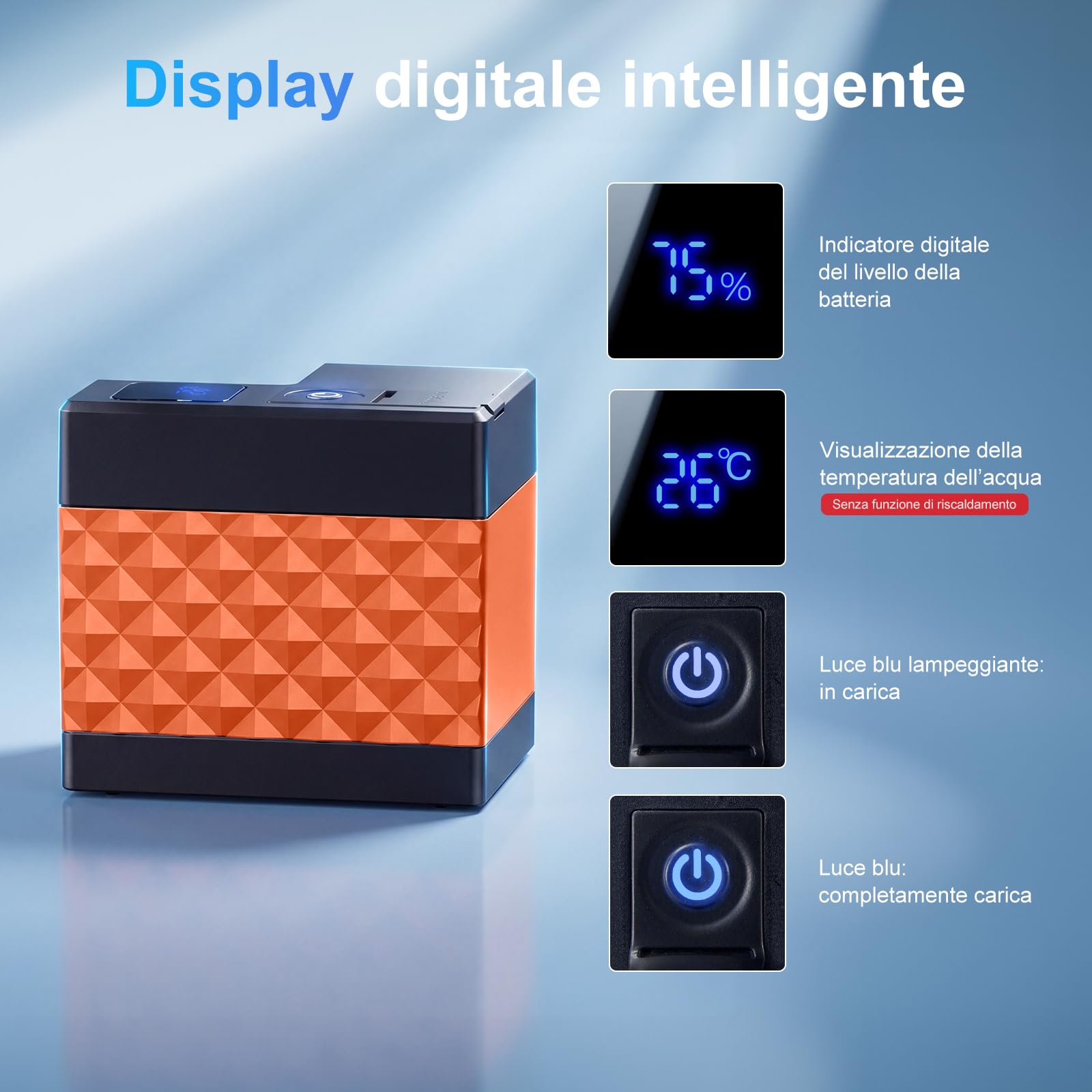 Homealexa Doccia da campeggio con indicatore di temperatura a LED, batteria portatile per esterni, flusso d'acqua regolabile, tubo lungo, ideale per campeggio, spiaggia, animali domestici e viaggi