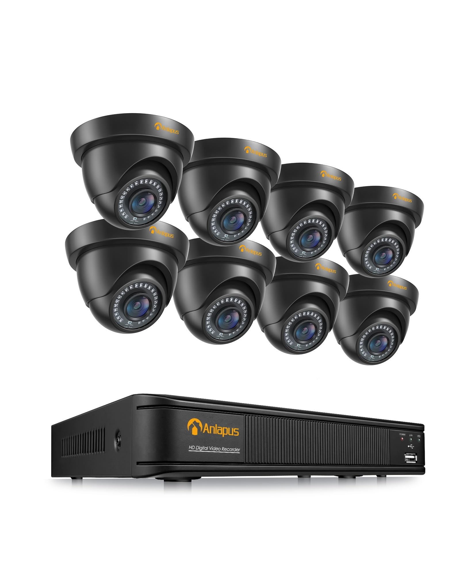 8X 1080P Kameraset ohne HDD, 8CH H.265+ 1080P DVR Recorder mit 2MP Außen Dome Kamera Set ohne Festplatte, IR Nachtsicht
