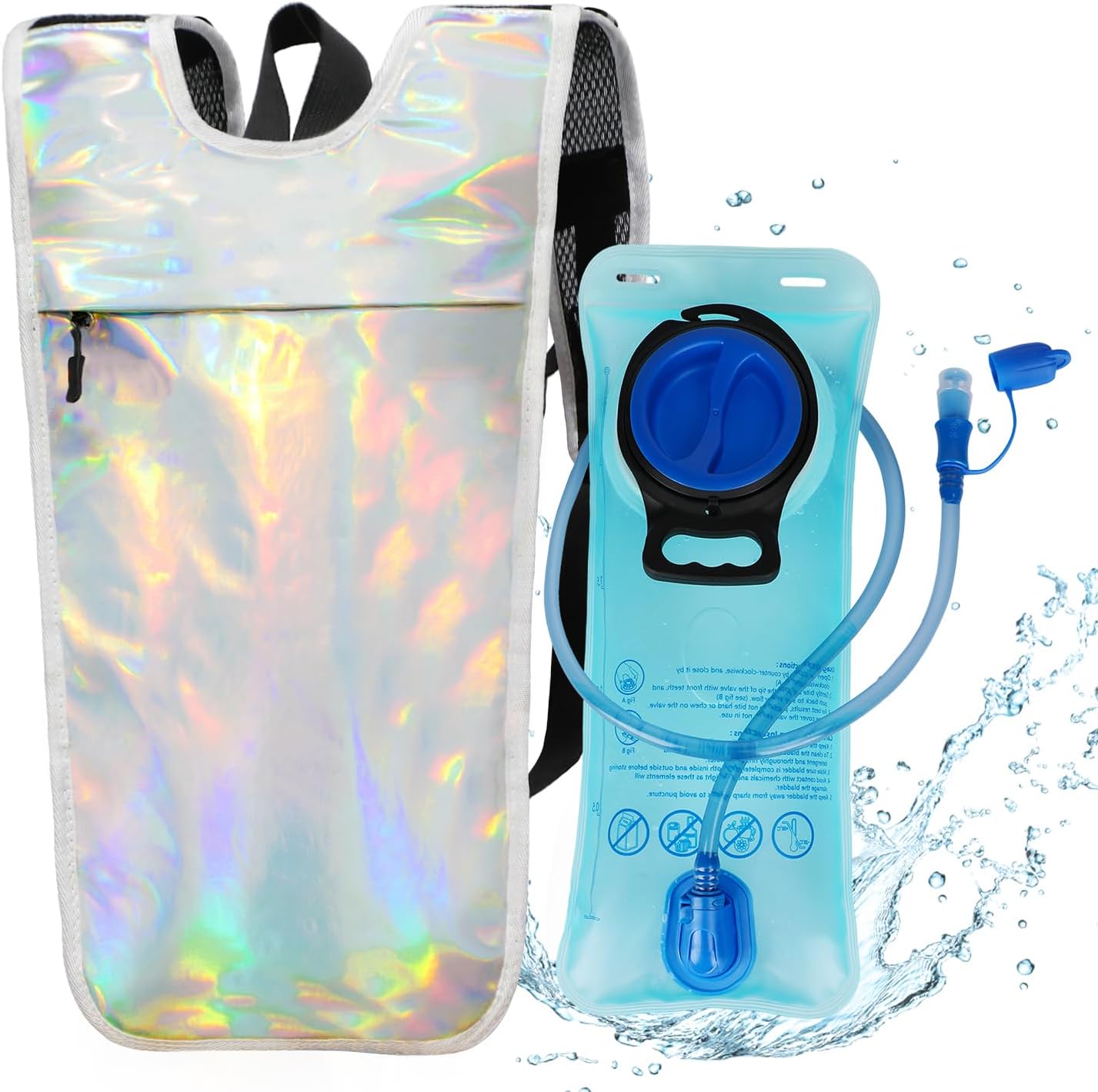 Hydration Backpack Rave, Holographic Hydropack with 2L Bladder, Bright