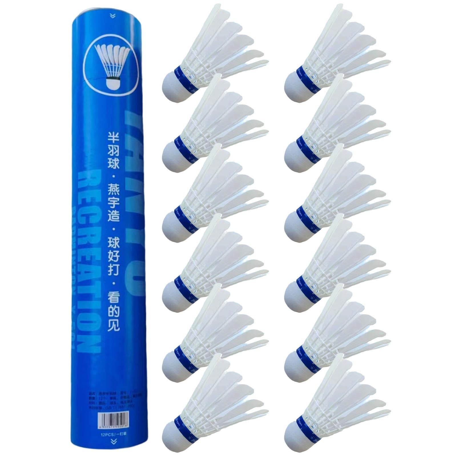 Lot de 12 volants de badminton en plumes haute stabilité, 12 volants en plumes idéales, faciles à utiliser, portables pour homme et femme