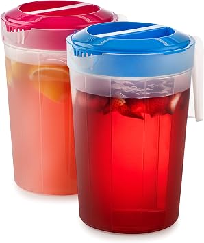 2-Pack 1-Gallon Plastic Pitchers with Lids Iced Tea Pitchers with Twist Cover BPA-Free, Dishwasher & Freezer Safe, Ideal for Water, Juice & Fridge Storage