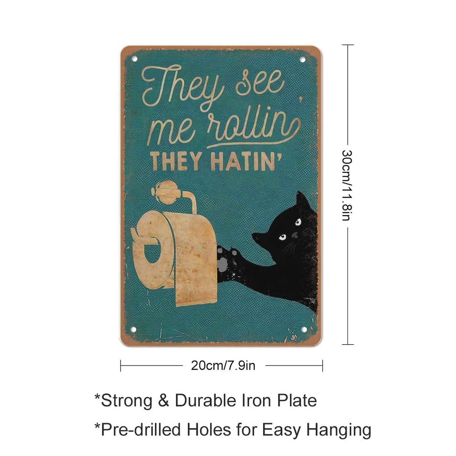 Targa In Latta Vintage Con Gatto E Scritta Inglese – 30,5x20,3 Cm – Decorazione Da Parete Umoristica