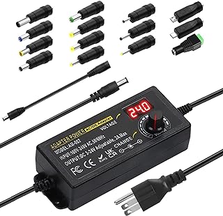 Adjustable AC/DC Power Supply 3A 72W Universal Power Adapter, DC 3V~24V, 100V-240V AC to DC Converter with 5.5x2.1mm 14 Tips Power Supplying for LED Strip Light Printer Speaker