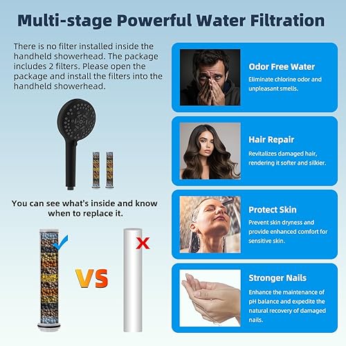Miniatura 5 de Hibbent All Metal - Cabezal de ducha de 12 pulgadas con doble filtro, cabezal de ducha de mano de alta presión con brazo de extensión curvado