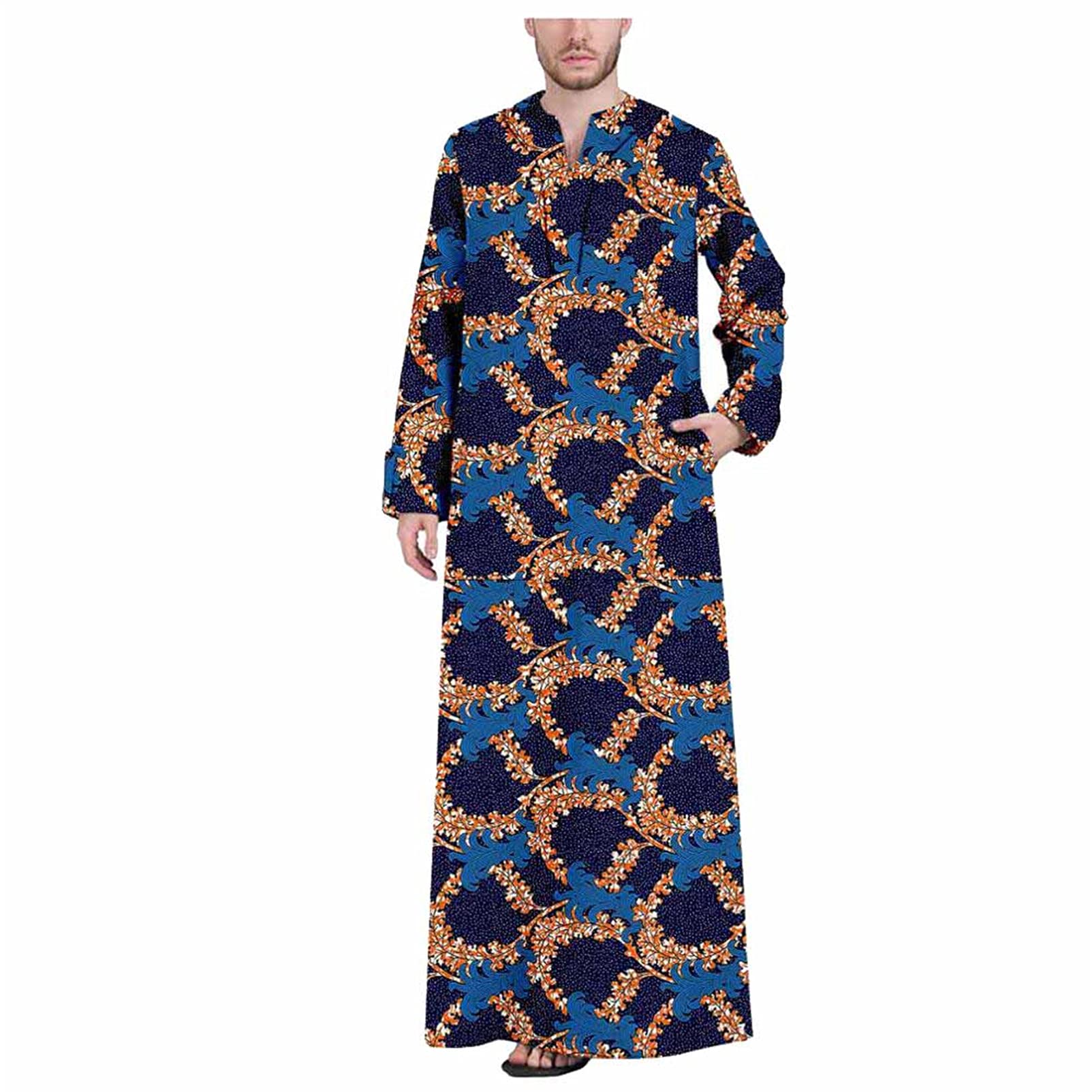 Kuendrem Men Dashiki Long Coats Ankara Outwear Texture Long Sleeve Agbada Fashion Robe Plus Size Casual Wear