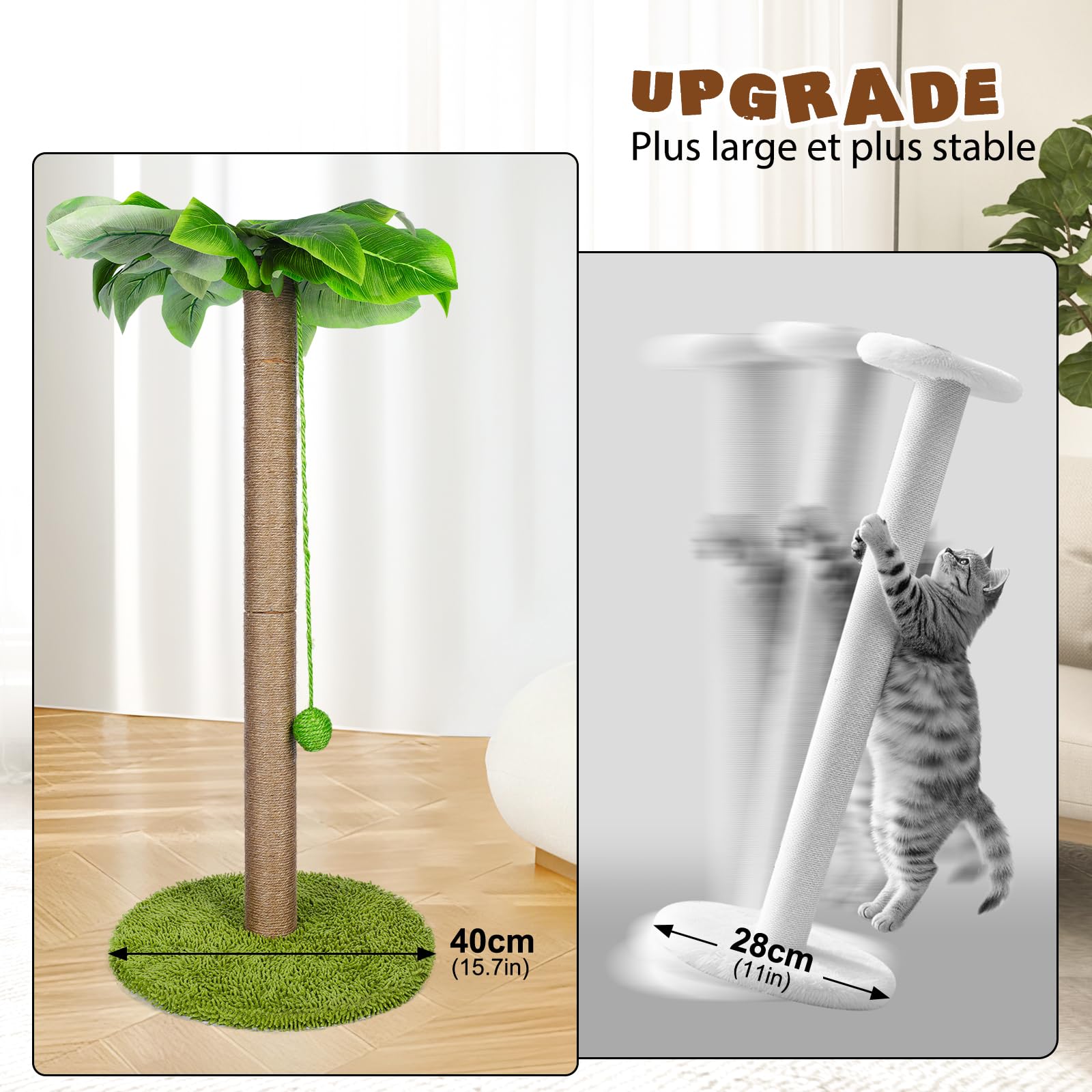 Masthome Griffoir pour Chats, 85 Cm Poteau Chat, Colonne en Sisal Naturel et Base de Couverture en Moquette Douce avec Boule Suspendue, Griffoir pour Chats de Tous âGes - Vert