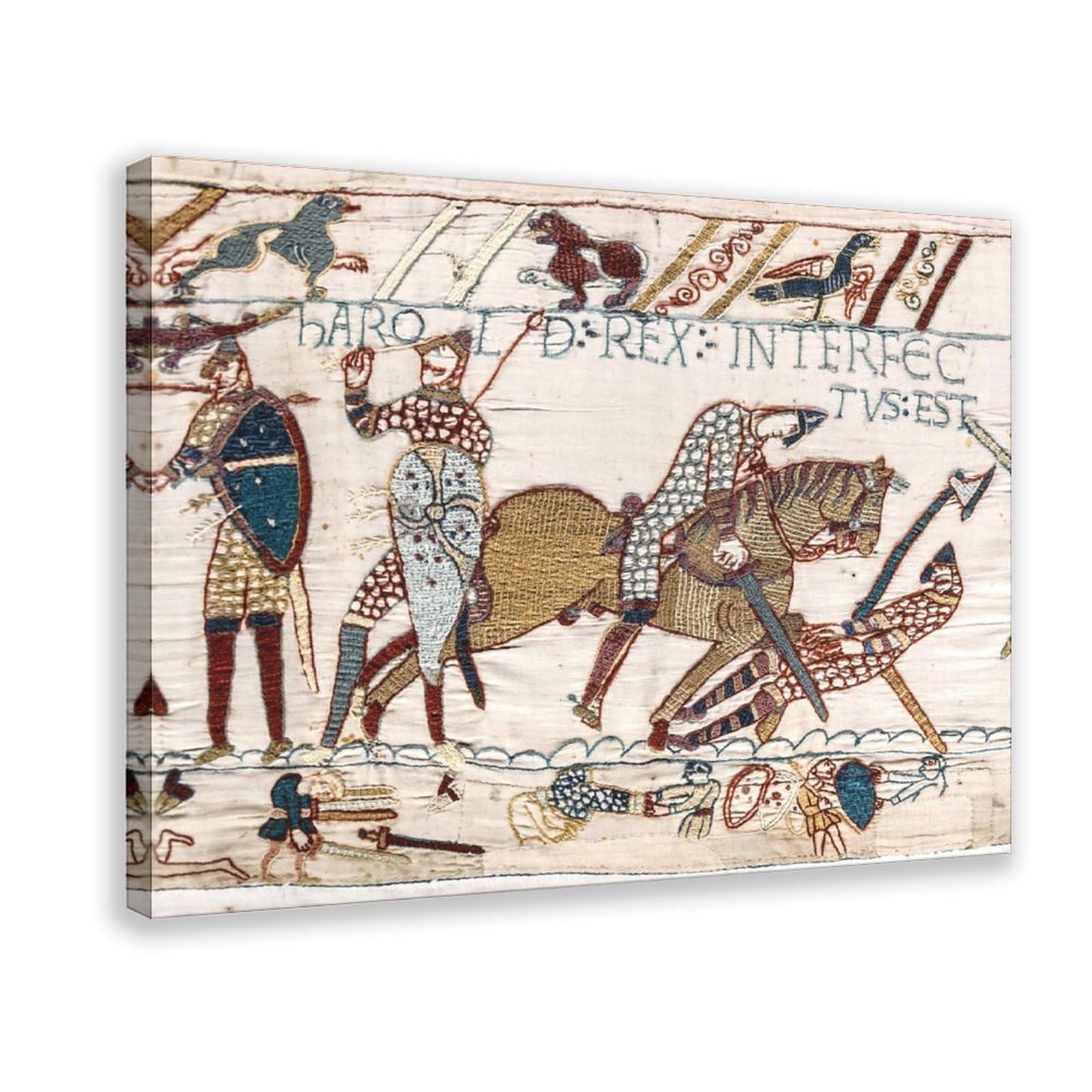 WCYB Bayeux Tapestry - Battle of Hastings - The Death of Harold II 1070 Prints Posters Canvas Deco Paintings Wall Art For Office Living Room Hangable Frame