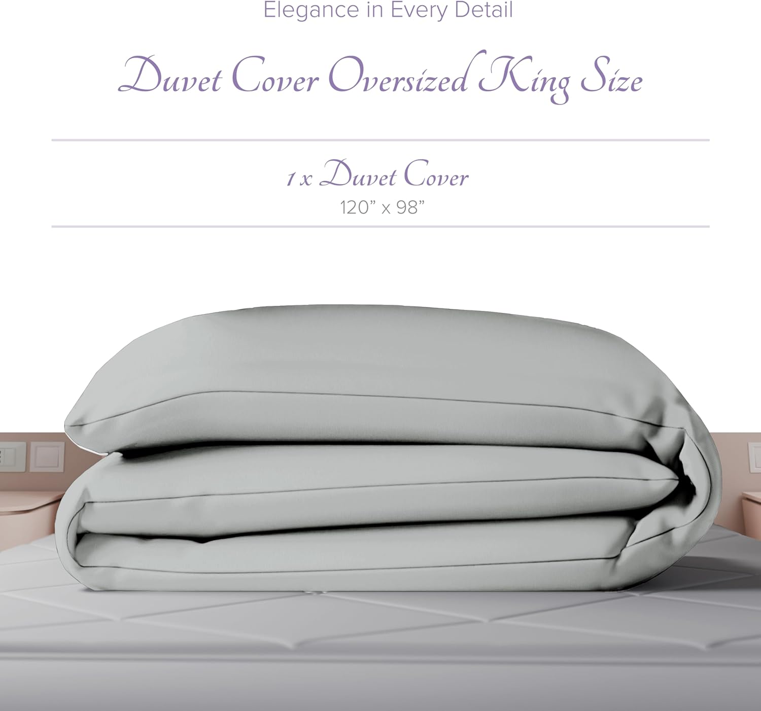 Carressa Linen 100% Egyptian Cotton Duvet Cover Oversized King Size - 600 Thread Count 1 PC Duvet Cover, Extra Long Staple Cotton Quilt Cover, Soft, Breathable with Hidden Zipper Closure - Silver Grey - Image 3
