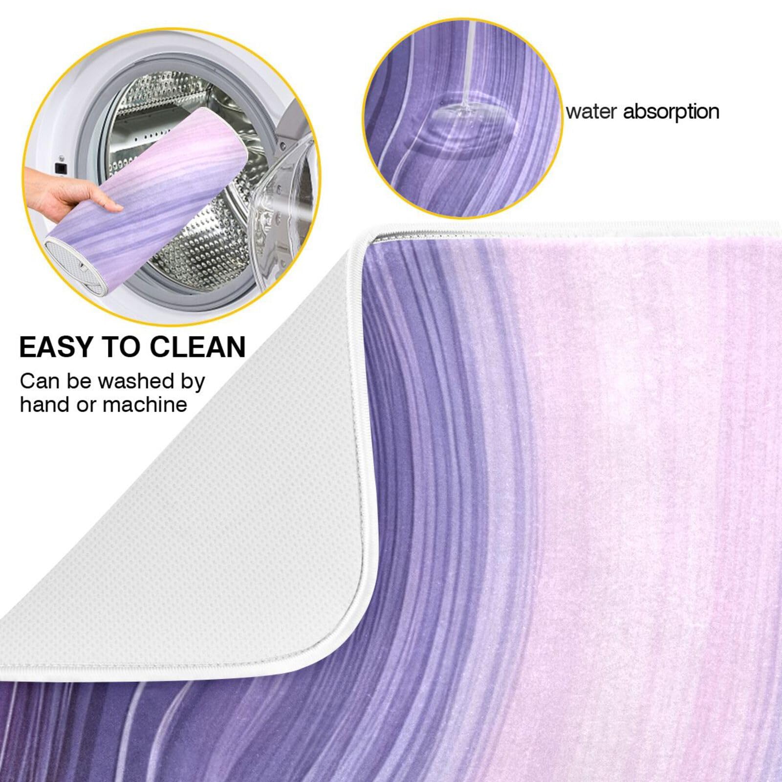 One Bear Dish Drying Mat for Kitchen Counter, Beautiful Purple Marble Texture Ultra Absorbent Reversible Microfiber Dishes Drying Rack Pad Heat-resistant Mats 16x18in