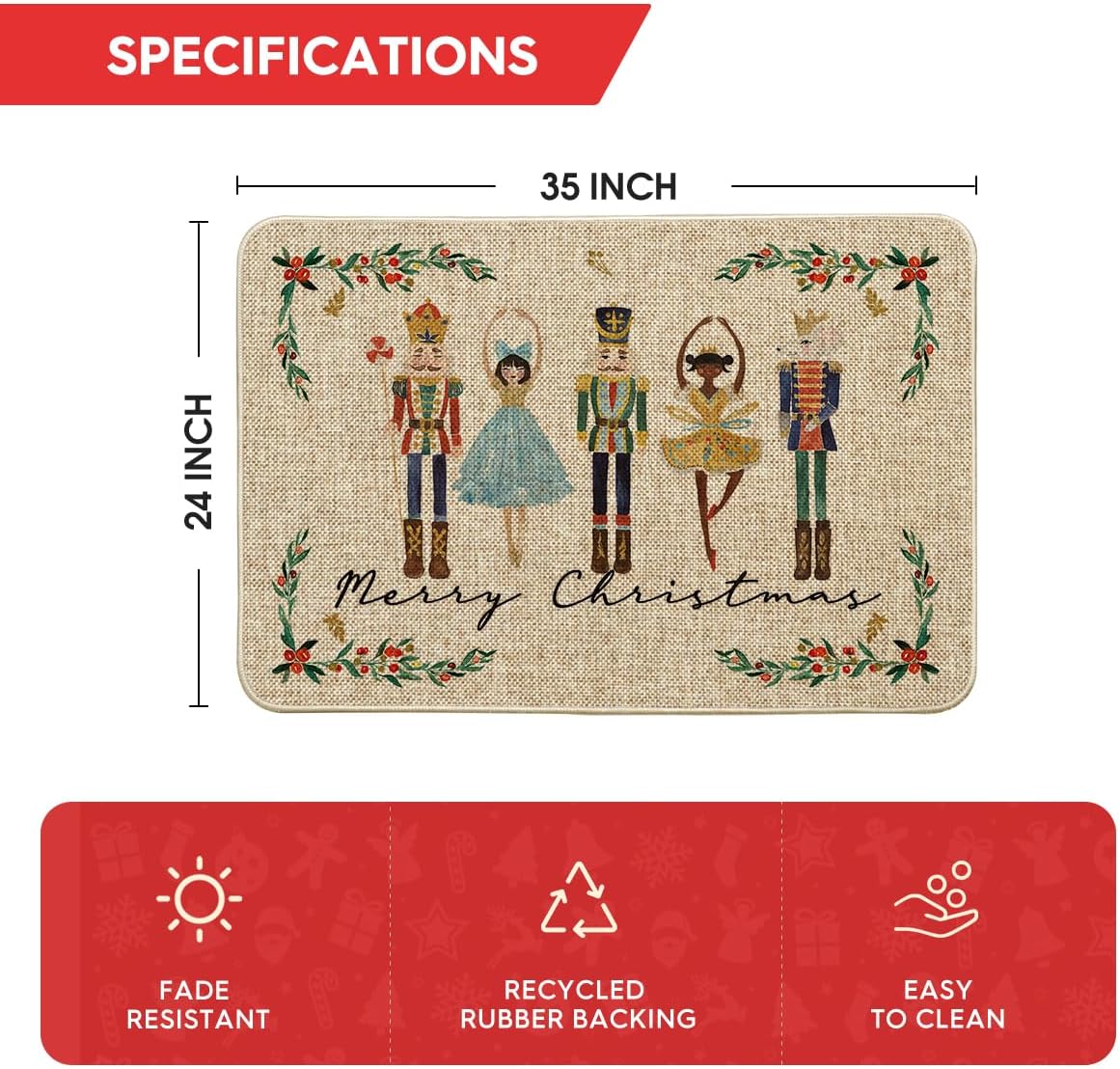 Artoid Mode Watercolor Nutcrackers Merry Christmas Welcome Decorative Doormat, Seasonal Winter Low-Profile Rug Switch Mat for Indoor Outdoor 24x35 Inch