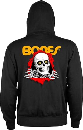 Powell Peralta Ripper Lightweight Zipper Hooded Sweatshirt, Black, Extra Large