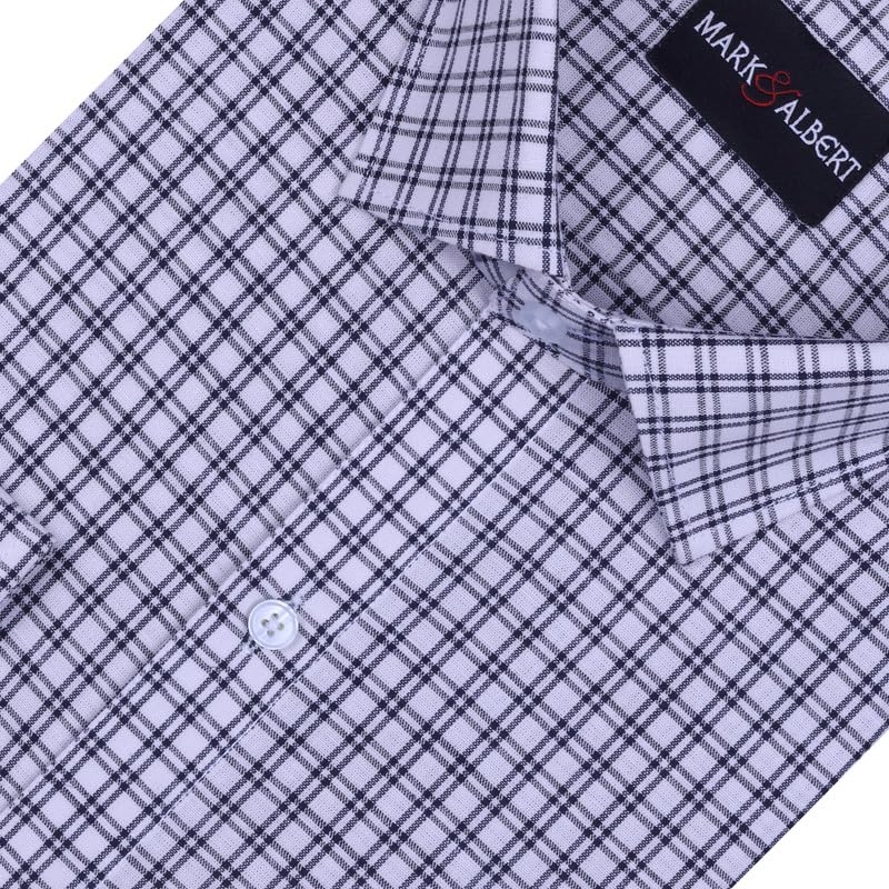 Image of MARK & ALBERT Men's Checkered Full Sleeves Cotton Formal Shirt Blue | Stylish Shirt for Men