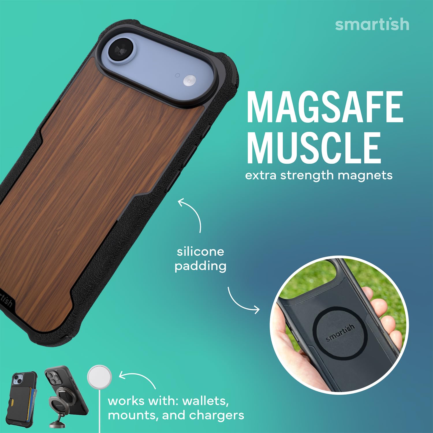 Smartish Gripzilla - Funda magnética protectora para iPhone Air, resistente y resistente, con protección probada contra caídas para Apple iPhone Air, madera de nogal