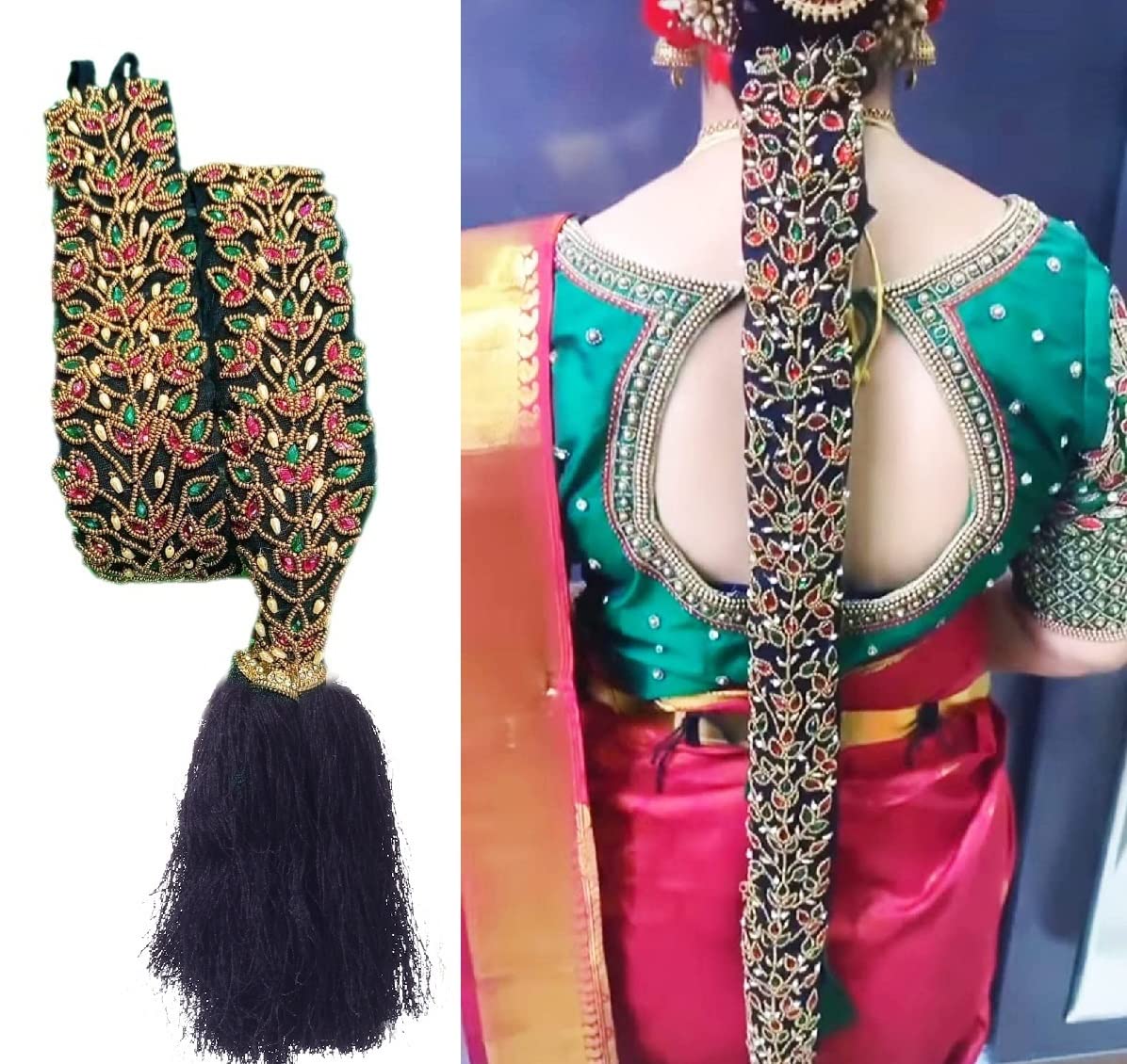 THANU’S CRAFT Maggam work jada Bharatanatyam poola jadalu kunjalam Billalu set braid hair extensions (kunjalam for hair)