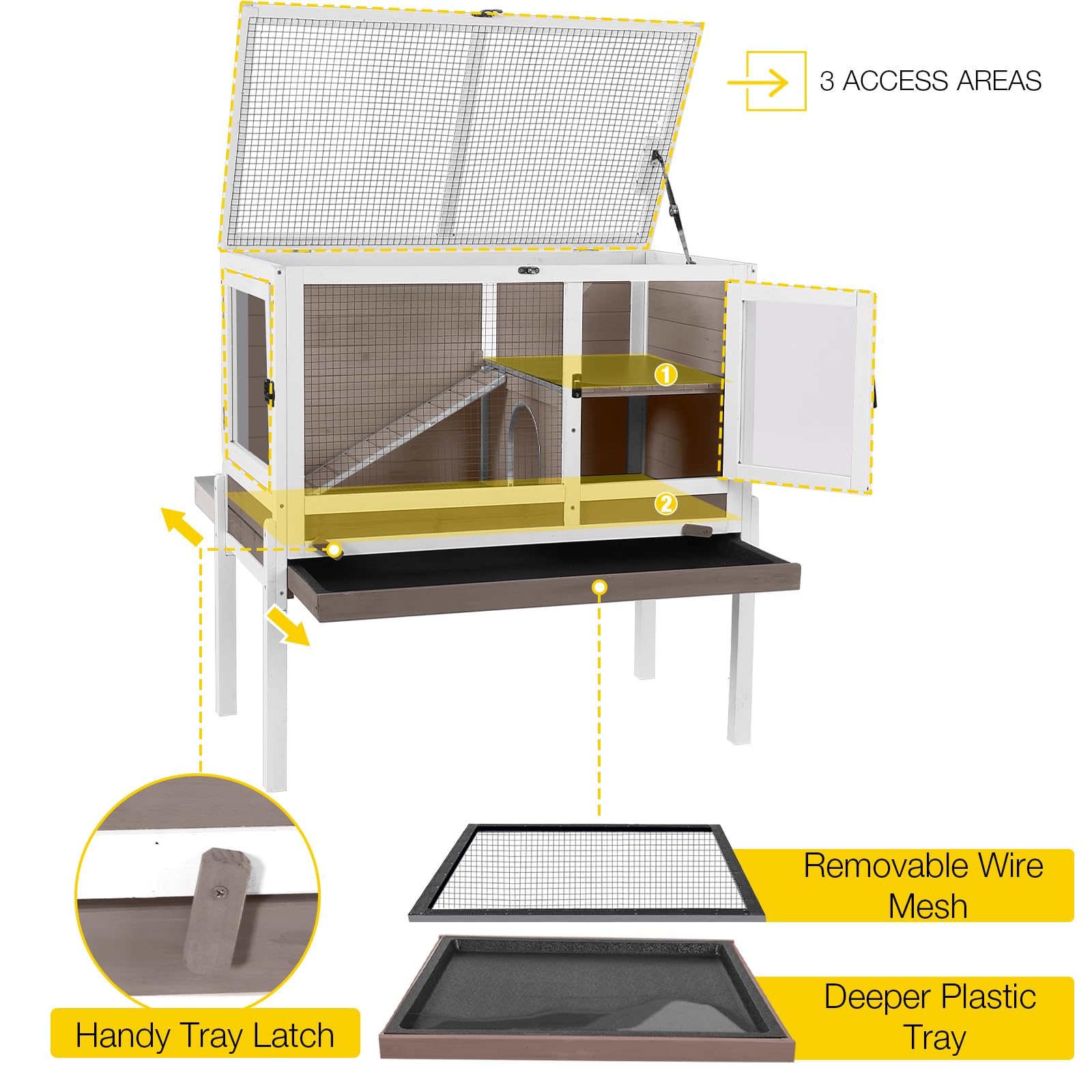 Aivituvin Wooden Guinea Pig Cages Indoor with Removable Stand, Anti Chewing Rabbit Hutch with Ramp and Wire Mesh, 2 Story Small Animals House Habitat with Pull Out Tray (Brown)