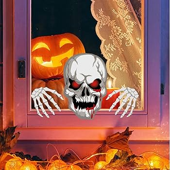 Sawysine 3 Pieces Halloween Fence Peeker Decoration Scary Peeper Halloween Outdoor Garden Yard Decor For Home Patio Holiday Party Lawn Garden Fence Pathway Decorations(Skeleton