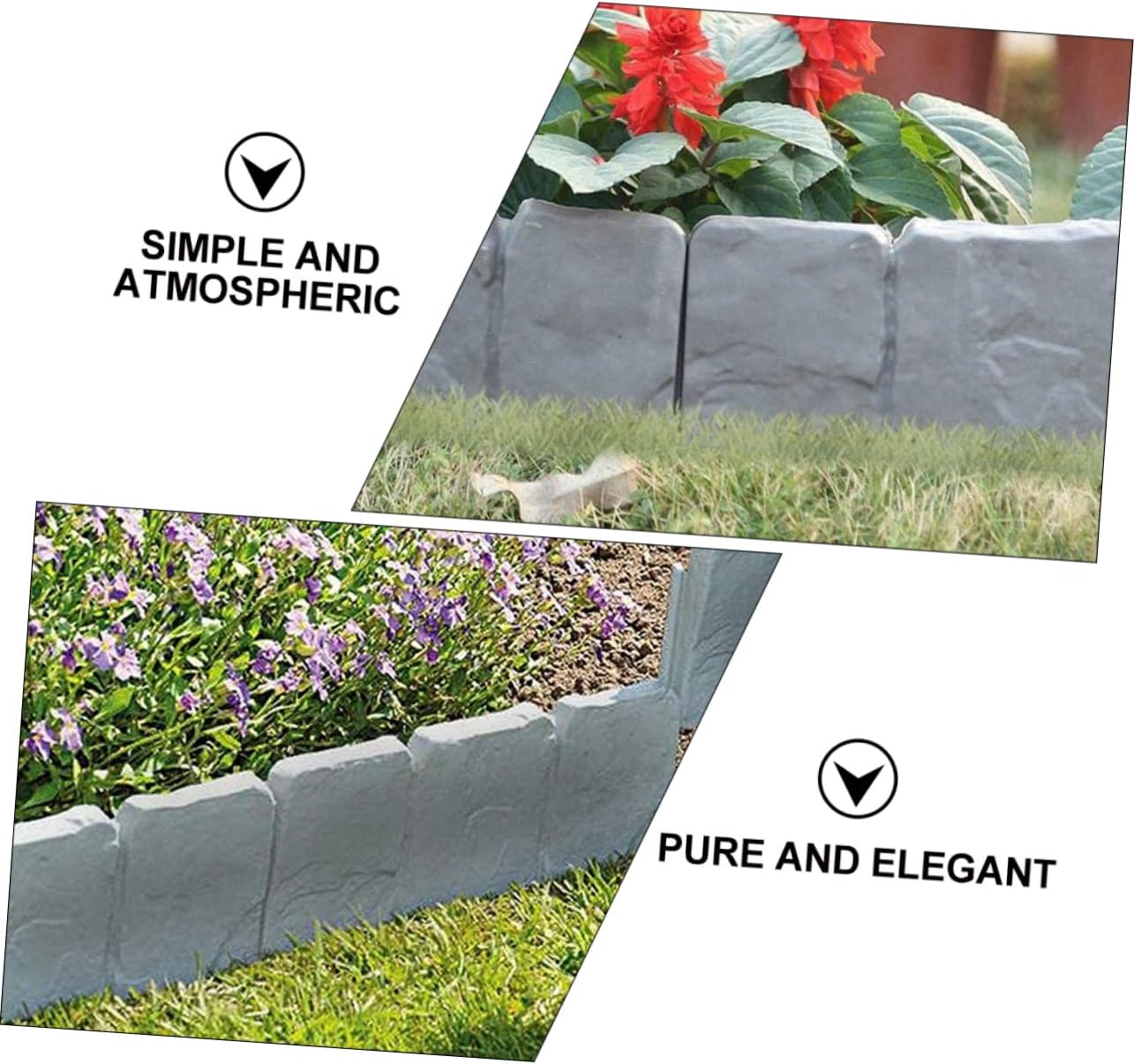 Mikikit 30pcs Pp Material Fencing Slats Garden Edging Stone Look Lawn Border Interlocking Panel Fence