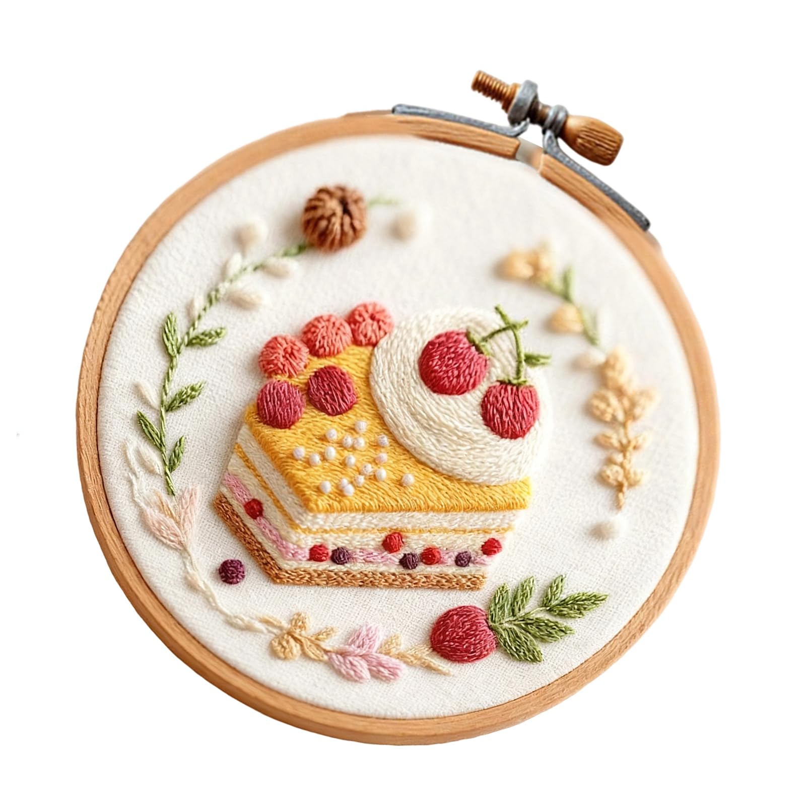 Tsophreniq Cake Embroidery Set with Stitching Hoop Instruction Beginner Stitching Craft Set with Embroidery Thread and Needle Safe Sewing Hoop