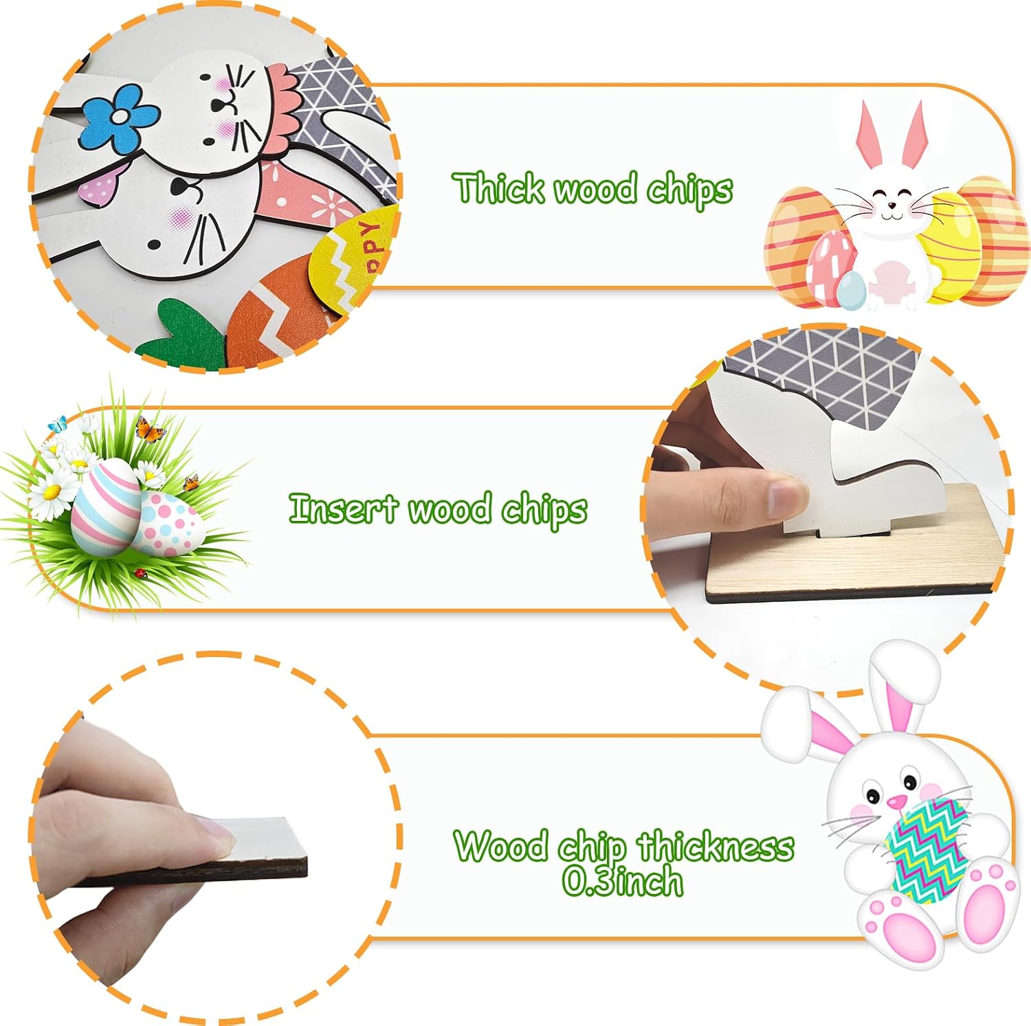 2Pcs Wooden Easter Bunny Table Decorations, Eco-friendly & Craftsmanship, Multicolor, Traditional Style, Tabletop Display, Wipe Clean Care