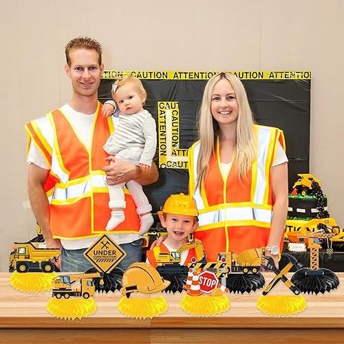 Miniatura 5 de Gameza Decoraciones de fiesta de cumpleaños de construcción, suministros de fiesta de construcción, centros de mesa de panal de abeja, decoraciones