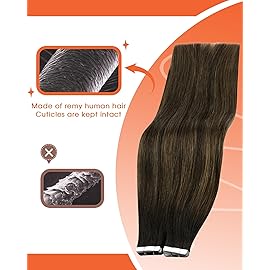 Sunny Hair Tape in Hair Extensions Real Human Hair Invisible Remy Hair Extensions Tape ins for Women Darkest Brown Ombre Medium Brown Balayage 14 inch 25G