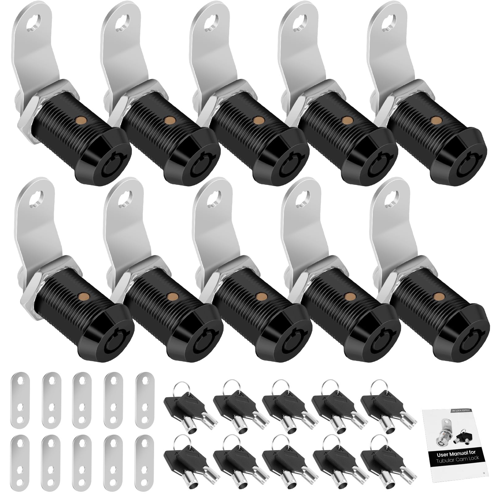 Cylinnda 10 Pack Cabinet Lock with Keys, 1" RV Storage Locks Keyed Alike, RV Locks for Storage Door, Camper Toolbox RV Cam Locks with Manual(Black, 10Pack, 1 Inch)