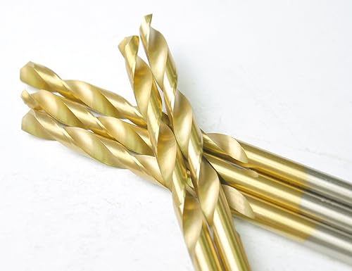 DRILLFORCE (5 piezas) Brocas con revestimiento de titanio HSS de 2564 pulgadas x 5-18 pulgadas, longitud Jobber, vástago recto, taladro de metal