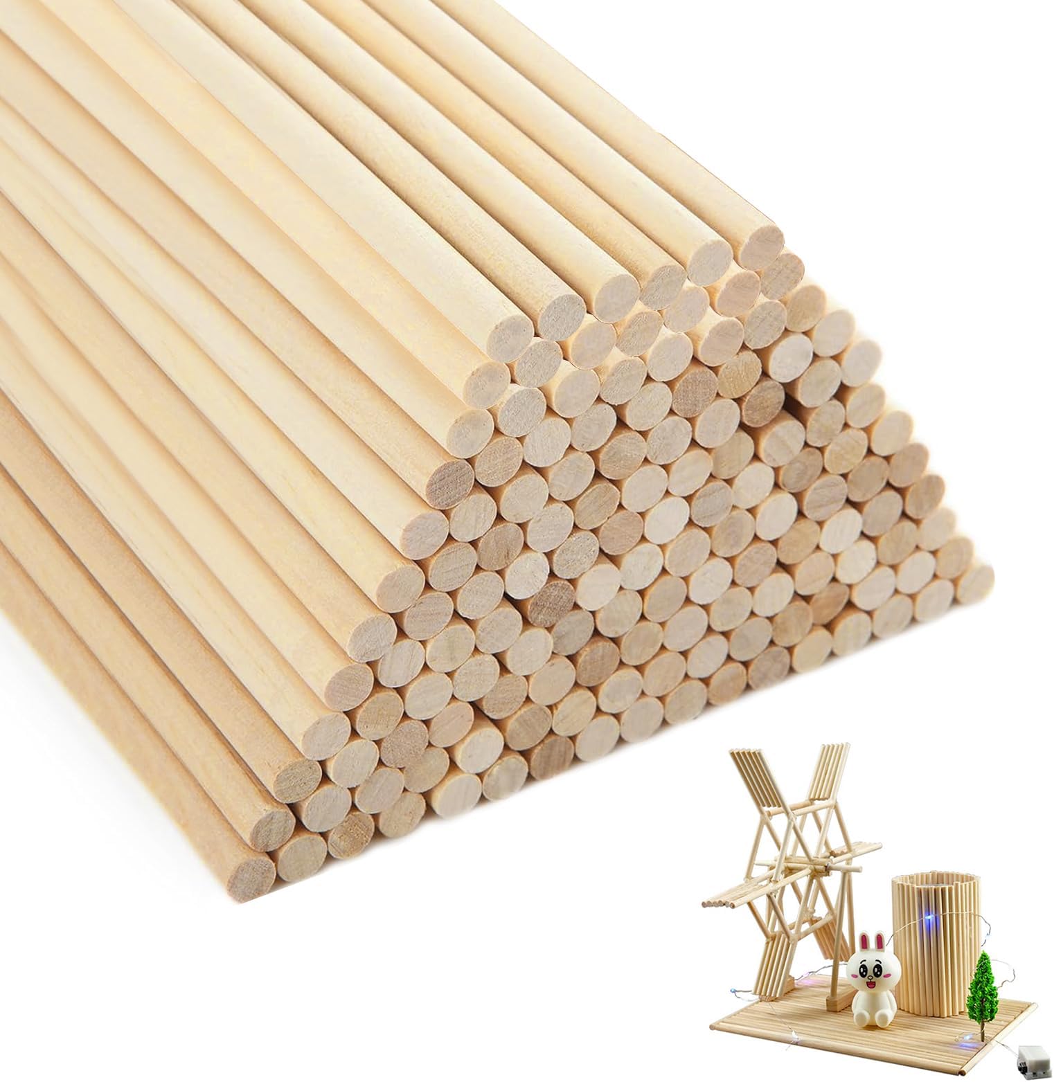 H&S 100 Wooden Sticks Wood Dowel Rods 30cm x 6mm Craft Stick Unfinished ...