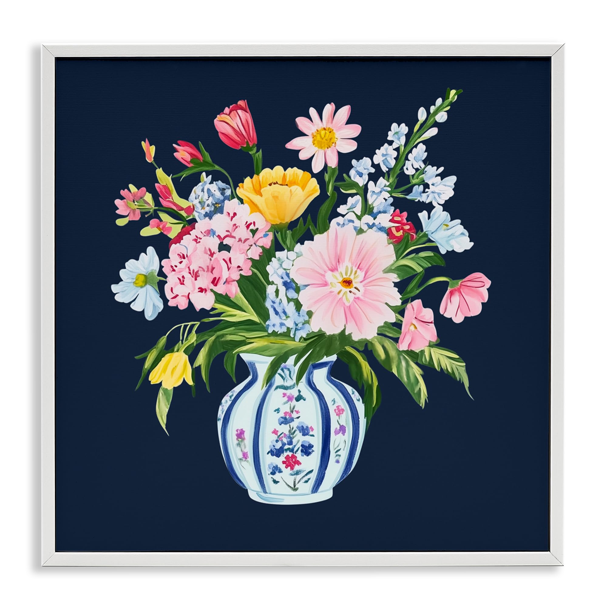 Chinoiserie Blanc vase Stupell cadre salon lumineux élégance florale de Yen 17x17