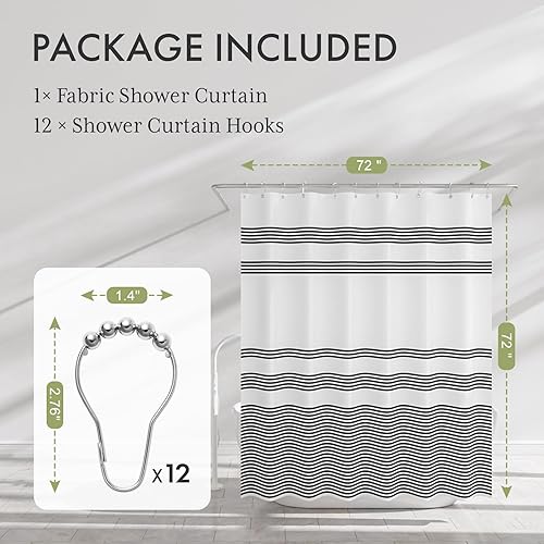 Miniatura 2 de AmazerBath Juego de cortinas de ducha de tela, cortina de ducha de tela con hojas verdes con 12 ganchos para cortina de ducha, cortina de ducha