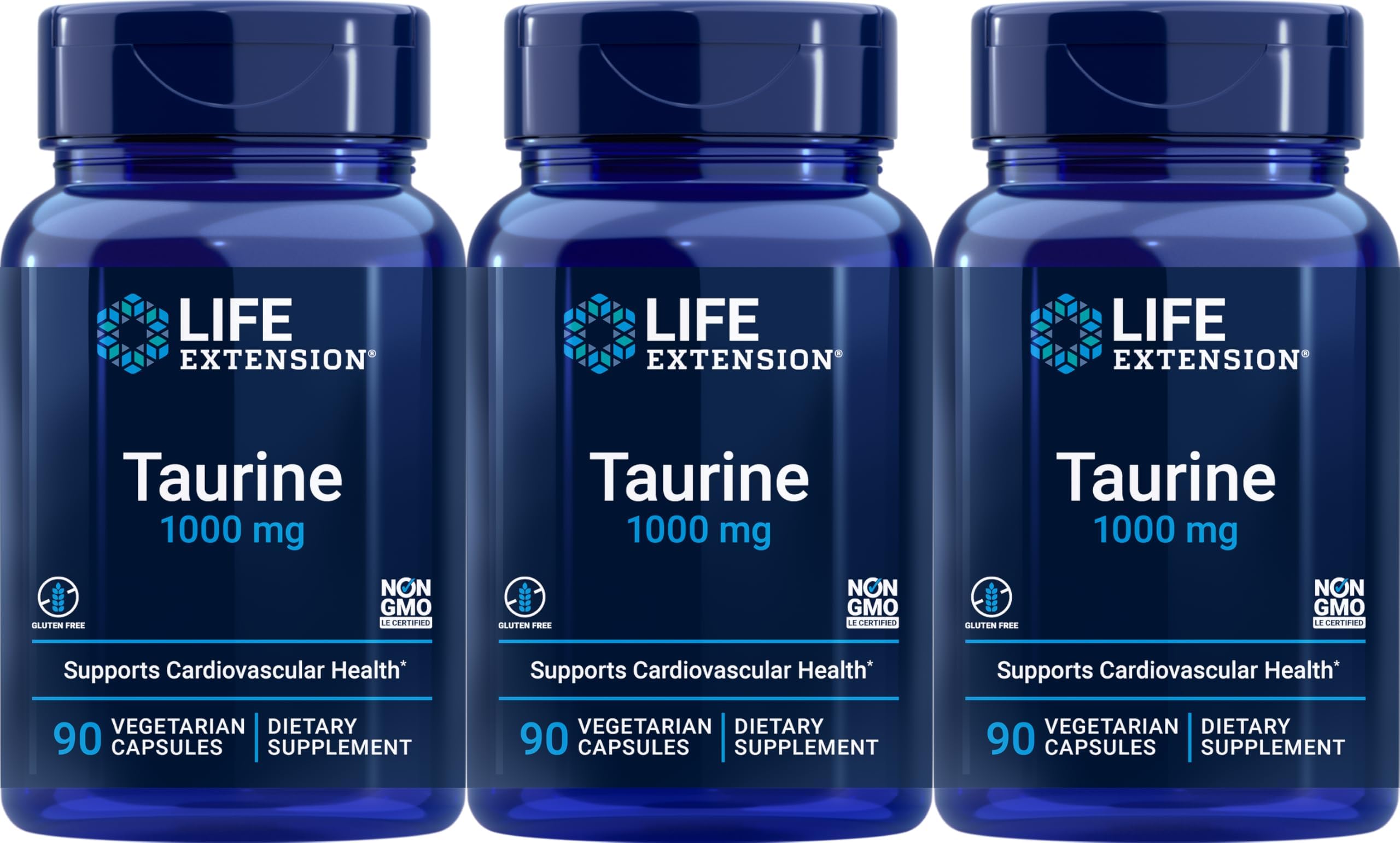 Life Extension Taurine 1,000 mg, 90 Vegetarian Capsules (Pack of 3)