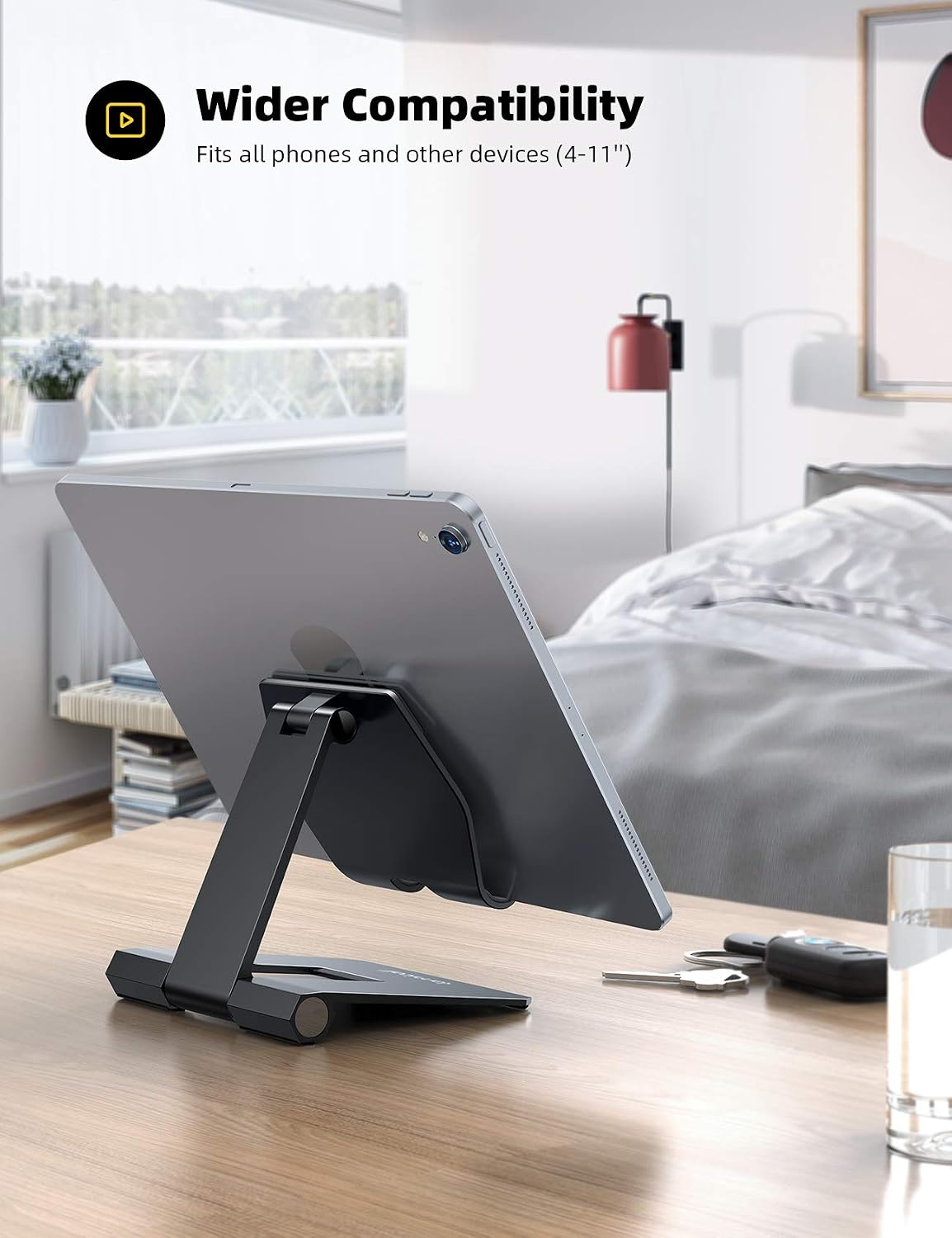 Lamicall Adjustable Cell Phone Stand for Desk - Foldable Aluminum Desktop Phone Holder Cradle Dock, Compatible with Phone 13 12 Mini 11 Pro Xs Xs Max Xr X 8 7 6 6s Plus Smartphones, Tablets (4-11'')