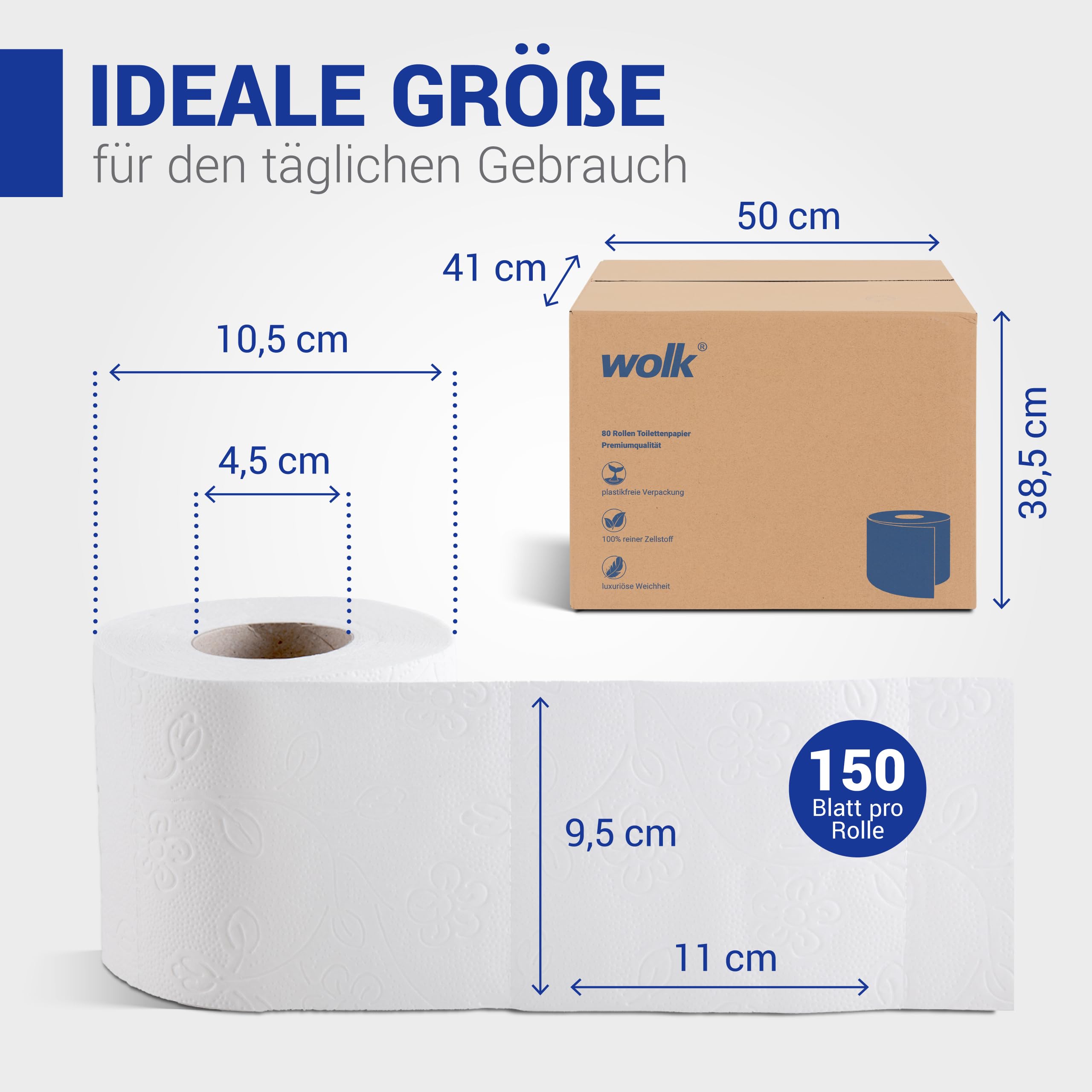 Toilettenpapier 3 lagig 80 Rollen Großpackung XXL Vorratspack | Plastikfrei verpacktes WC Papier aus Zellstoff, 150 Blatt, 3 lagig, ideal für die Toilette, Camping & Spar-Abo