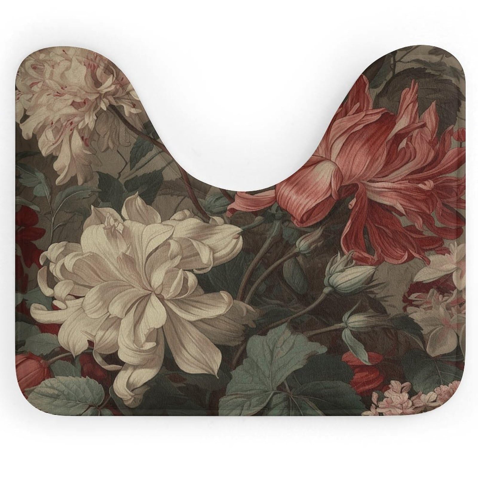 Tapete de inodoro en U de forro polar coral antideslizante floral