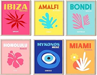 6Pcs Preppy Posters, Preppy Beach Room Decor Aesthetic, Preppy Travel Wall Art, Preppy Pictures Paintings for Teel Girl Bedroom Dorm, Cute Preppy Wall Decor, Preppy Summer Stuff (UNFRAMED 8x10In)
