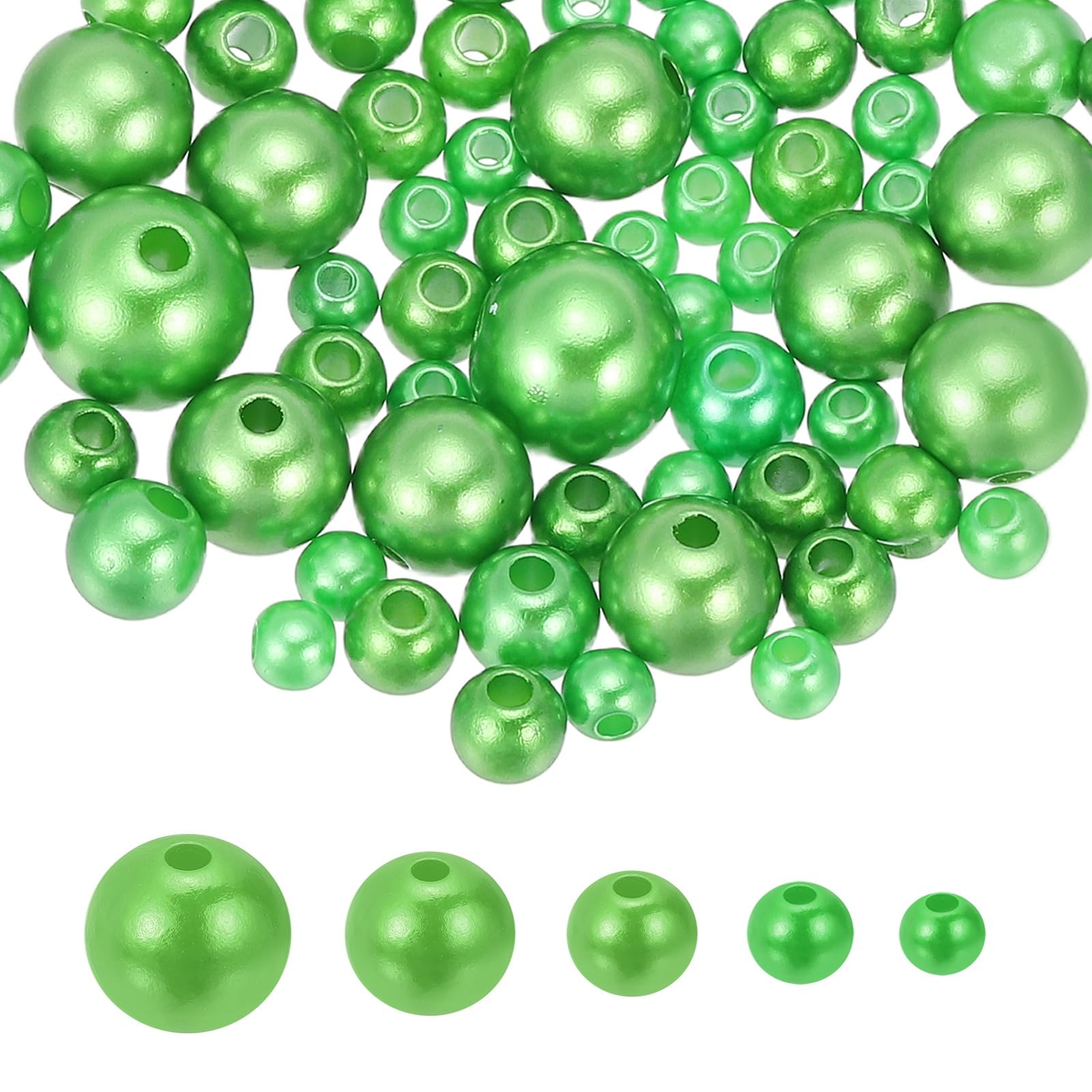 sourcing map 1064PCS Pearl Beads for Jewelry Making, 4/5/6/8/10mm Small Round Pearl Beads with Holes for Craft Bracelet Necklaces Vase Filler, Dark Green