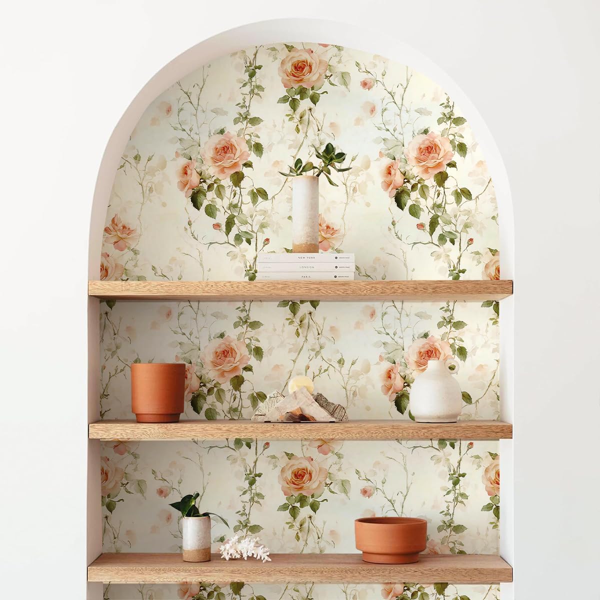 Livebor Floral Peel and Stick Wallpaper Boho Rose Flower Contact Paper 16.9in x118.1in Vintage Floral Wallpaper Peel and Stick Removable Self Adhesive Wall Paper for Bathroom Cabinets Decor Vinyl Roll