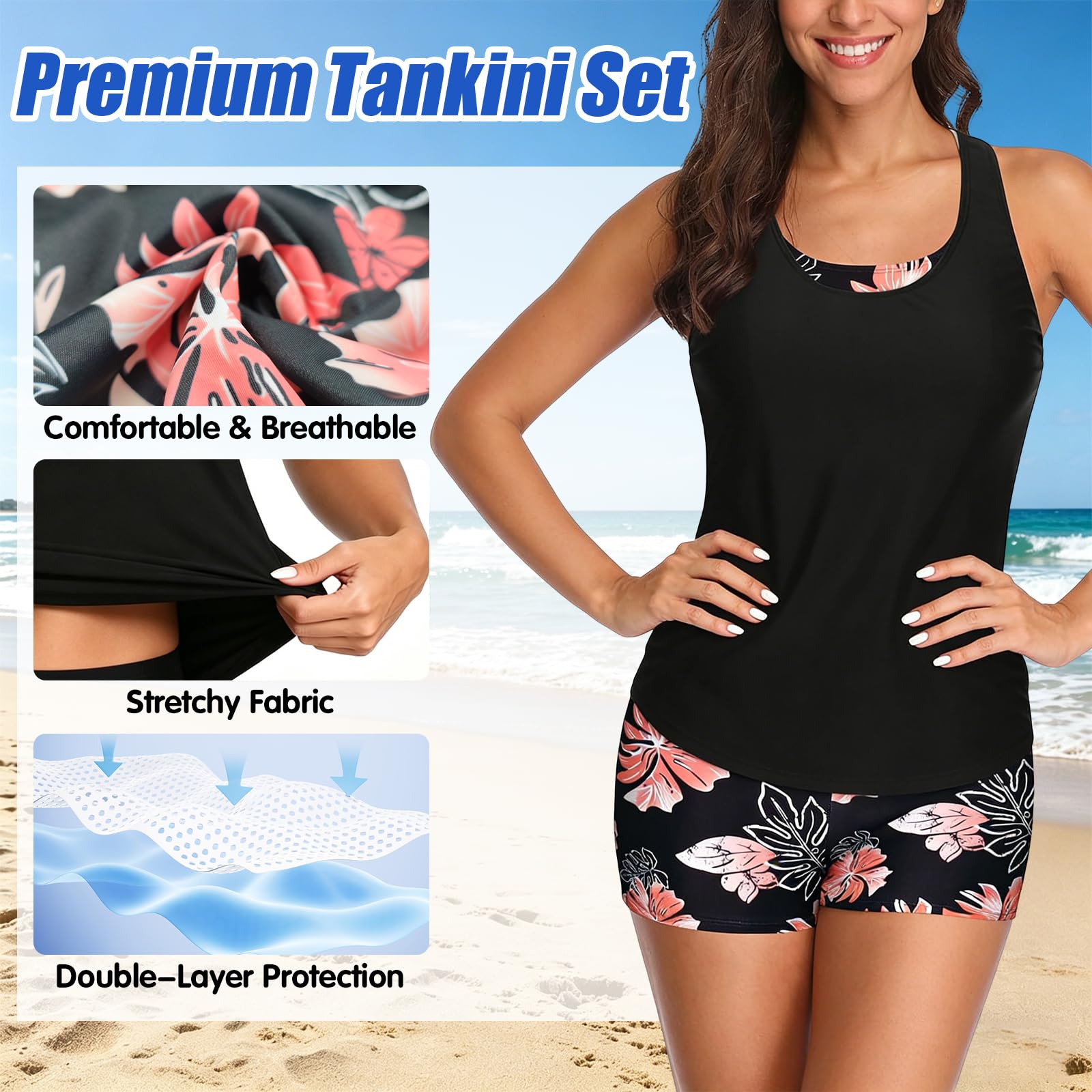Damski strój kąpielowy tankini zestaw damski strój kąpielowy kwiatowy zestaw tankini strój plażowy z wyciętymi plecami letni niezbędnik