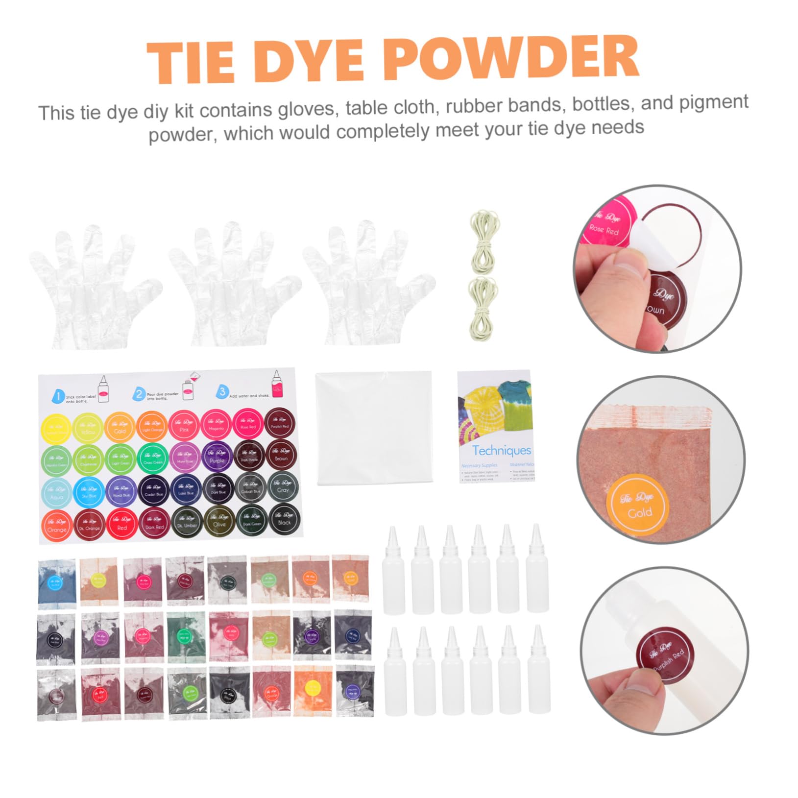 Artibetter Traje Teñido Anudado Polvo Para Teñir Kit Para Teñir Mayor Para Fiestas De Teñido Nudos Suministros Para Ropa