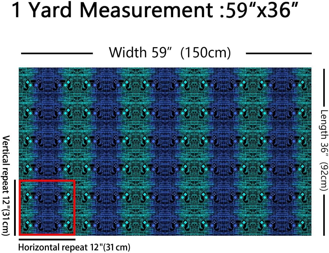 Feelyou Gamer Fabric by The Yard 2 Yards Kids Gaming Decorative Waterproof for Boys Game Gamepad Upholstery for Chairs Modern Game Console Controller Green Blue Outdoor Fabric