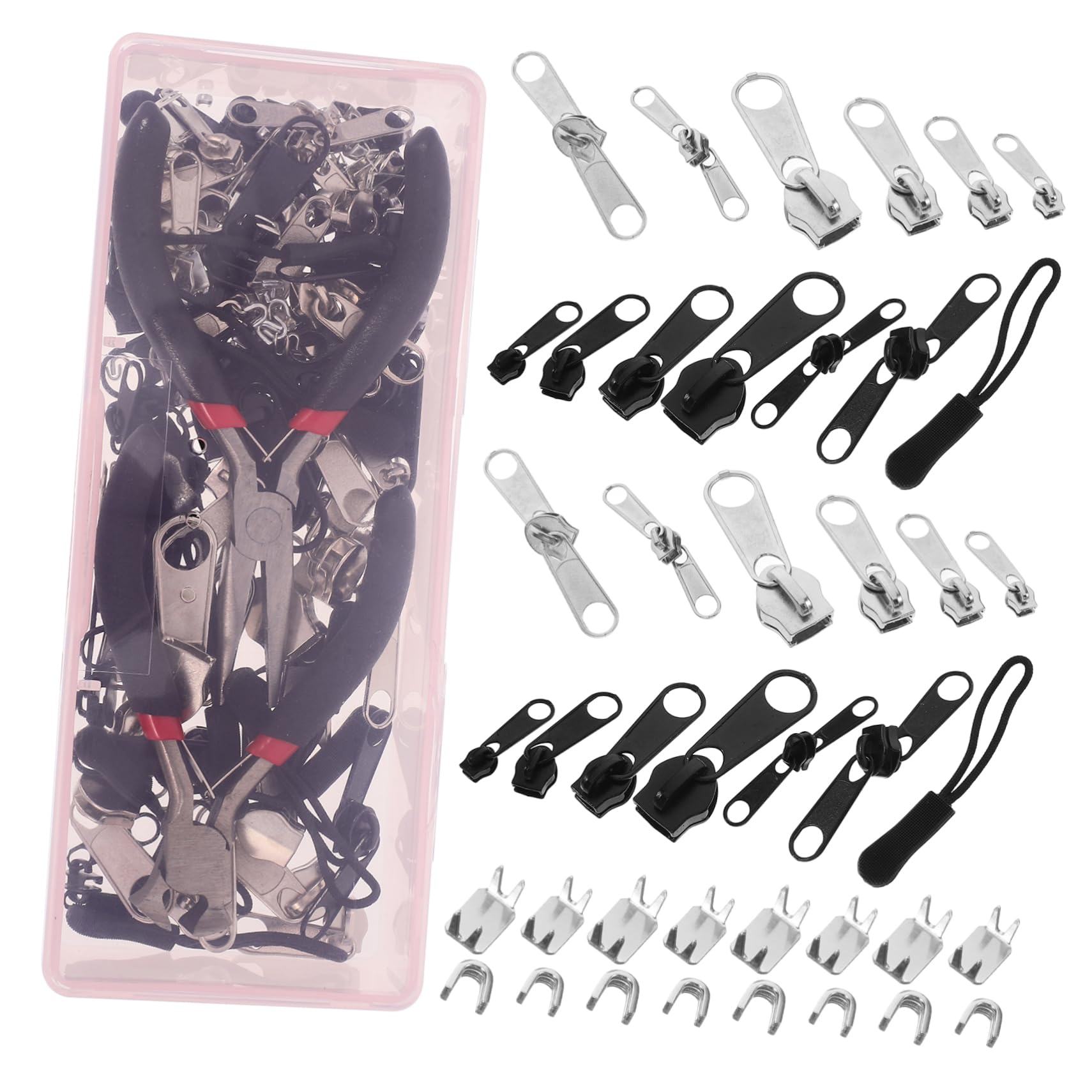 TEHAUX Reißverschlussreparatur mit Montagezange für Kleidung Taschen und Gepäck Ersatzteile für Metallreißverschlüsse für Rucksäcke Sporttaschen und Diy-projekte