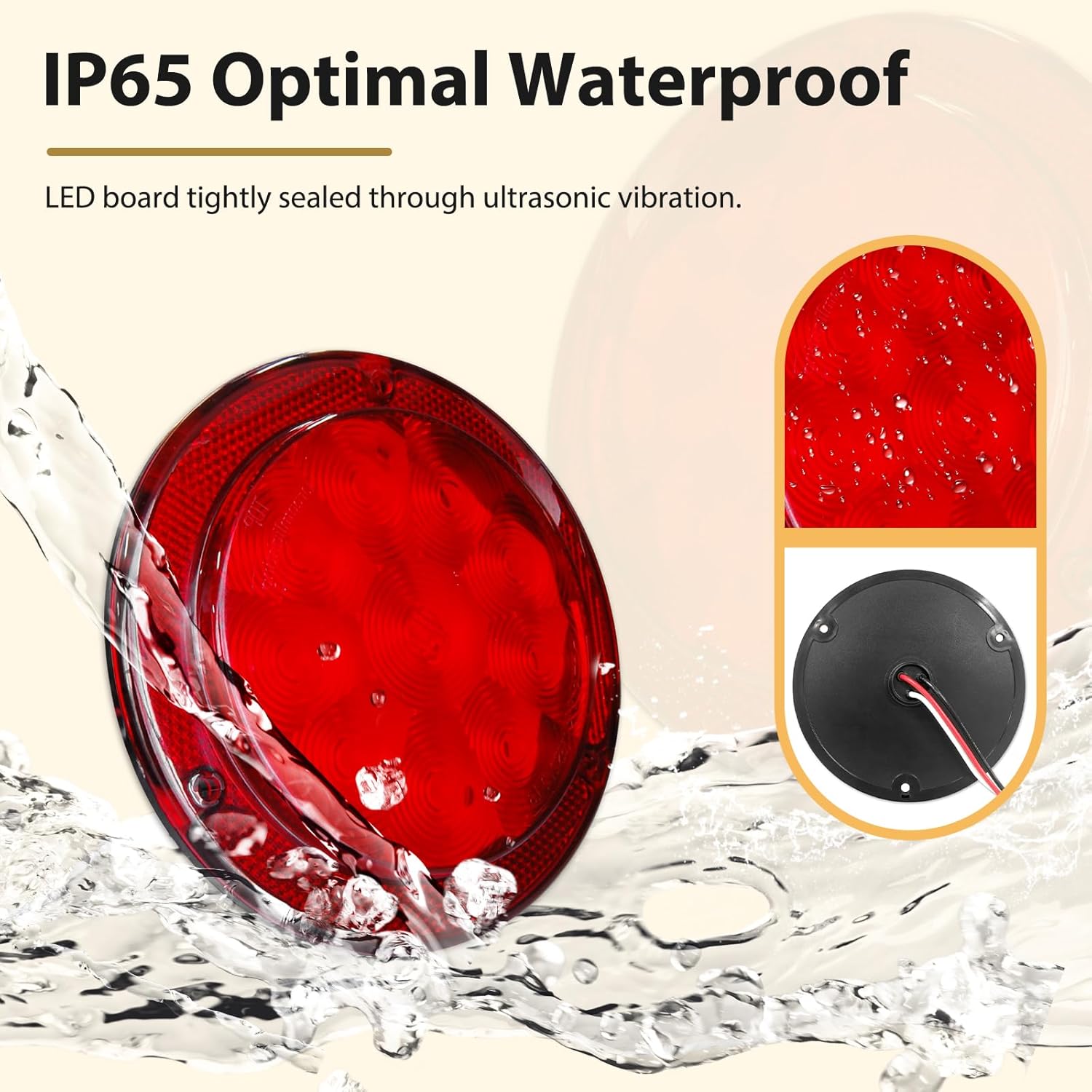 Dream lighting 5.4 inch Trailer Tail Lights 2PCS LED Waterproof Round Stop Brake Turn Tail Light for RV Truck Van Camper Boat Lorry Dual Red Lighting, DOT Approved, 12V 4.1 Watts