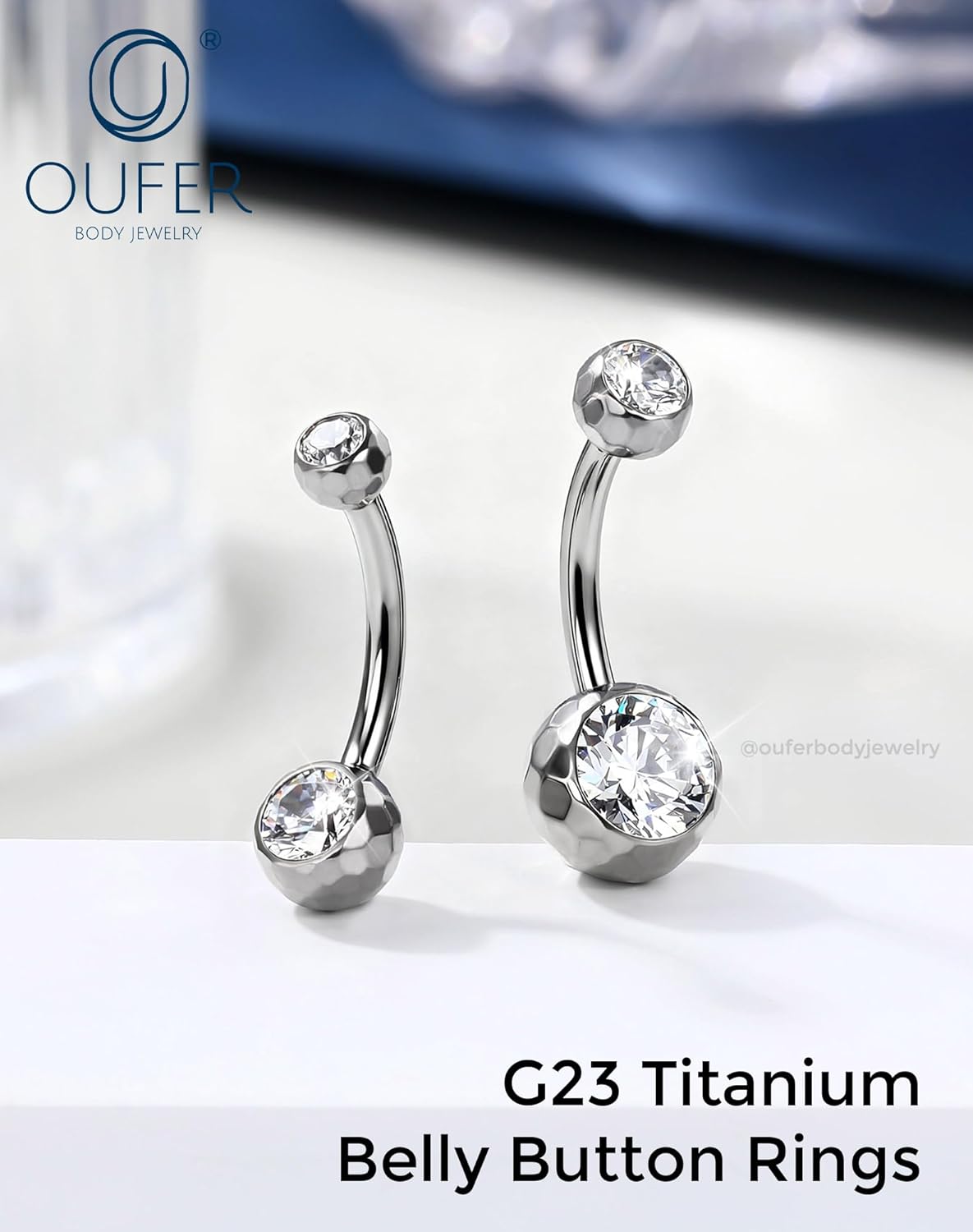OUFER Belly Button Piercing, G23 Solid Titanium Internally Threaded Belly Rings For Women 14G Shiny Clear CZ Navel Piercing Jewelry - Image 3