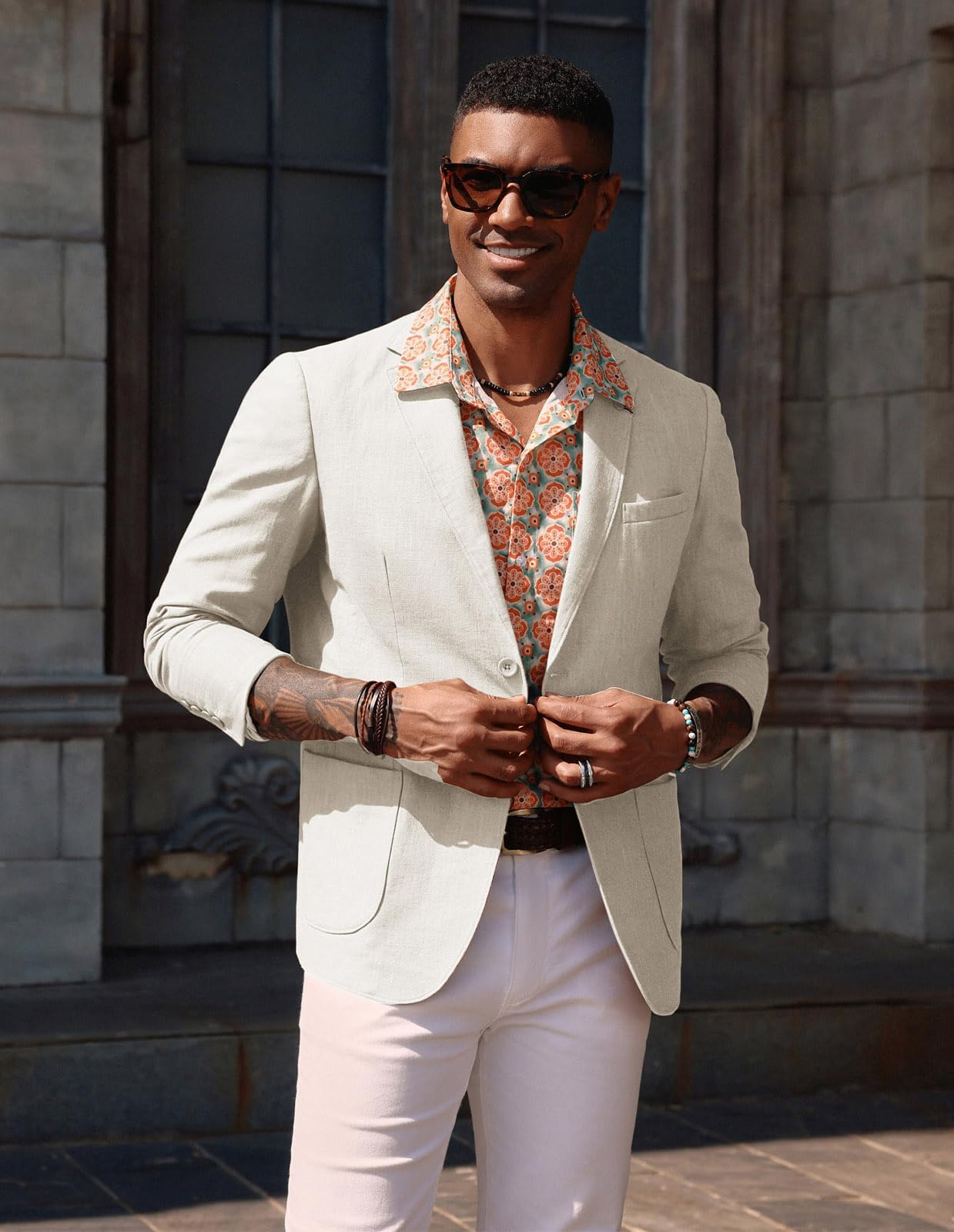 PJ PAUL JONES Blazer da uomo in lino, moderno, per il tempo libero, sportivo, vestibilità regolare, 2 bottoni, giacca da lavoro, bianco, XL