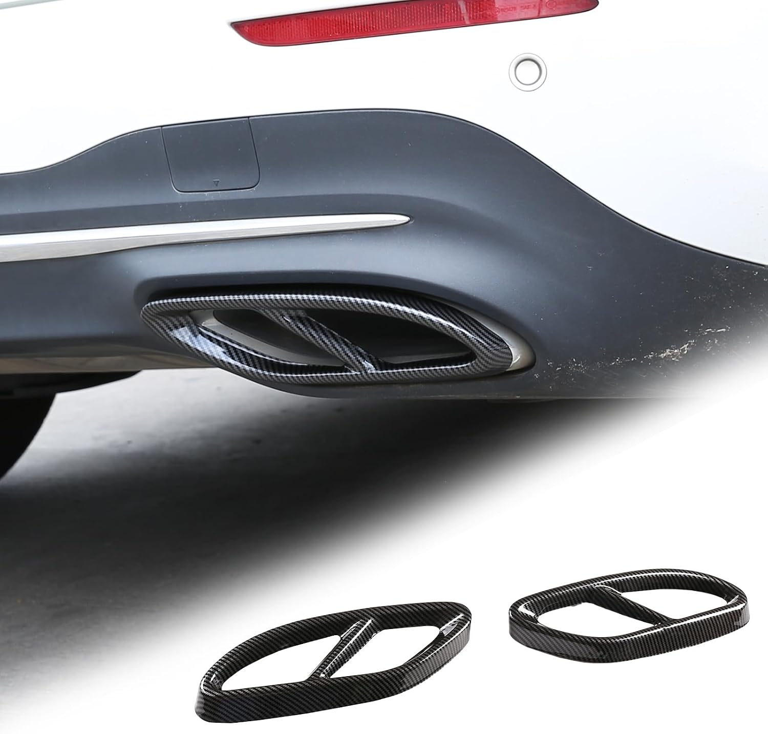 Car Exterior Exhaust Pipe Cover Compatible With Mercedes-Benz A B C E CLA CLS GLC GLE GLS Class W205 W213 X253 C257, Stainless Steel Tailpipe Exhaust Pipes Frame Trim (Carbon Fiber, Upgraded)