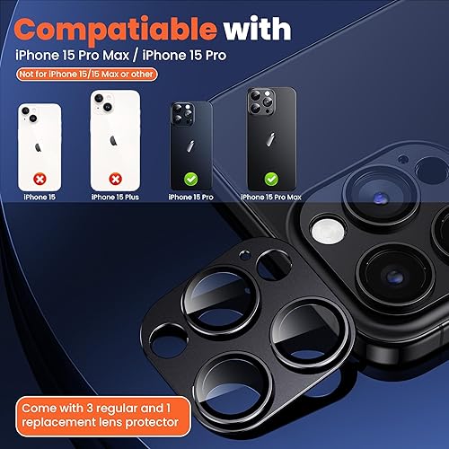 Miniatura 2 de Hoerrye Protector de lente de cámara para iPhone 15 Pro y iPhone 15 Pro Max, protector de pantalla de cámara de vidrio templado 9H, compatible con
