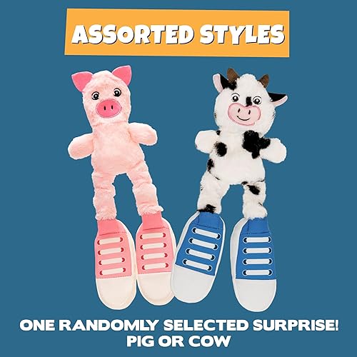 Miniatura 3 de Pet Factory Squeaky Sneakers Bungee Tug - Juguete de peluche para perro, seleccionado al azar, vaca o cerdo, talla única