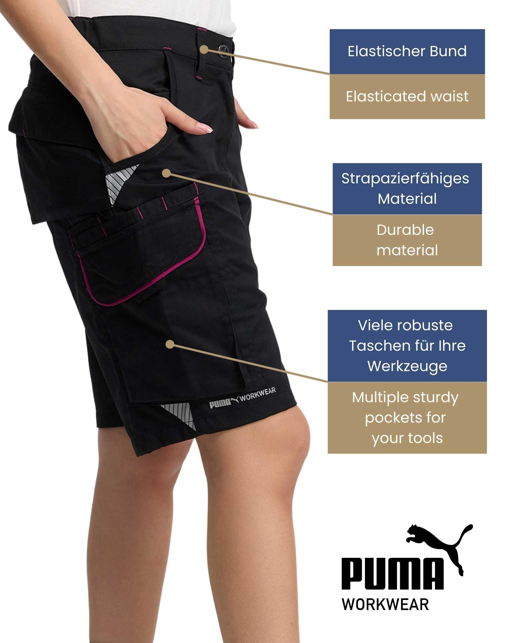 PUMA Workwear Precision X Arbeitsshorts - Kurze Arbeitshose Damen - Robustes, Flexibles Material - Cargohose mit vielen Taschen - Bequeme Passform - Ideal für Handwerk Heimwerk und Baugewerbe