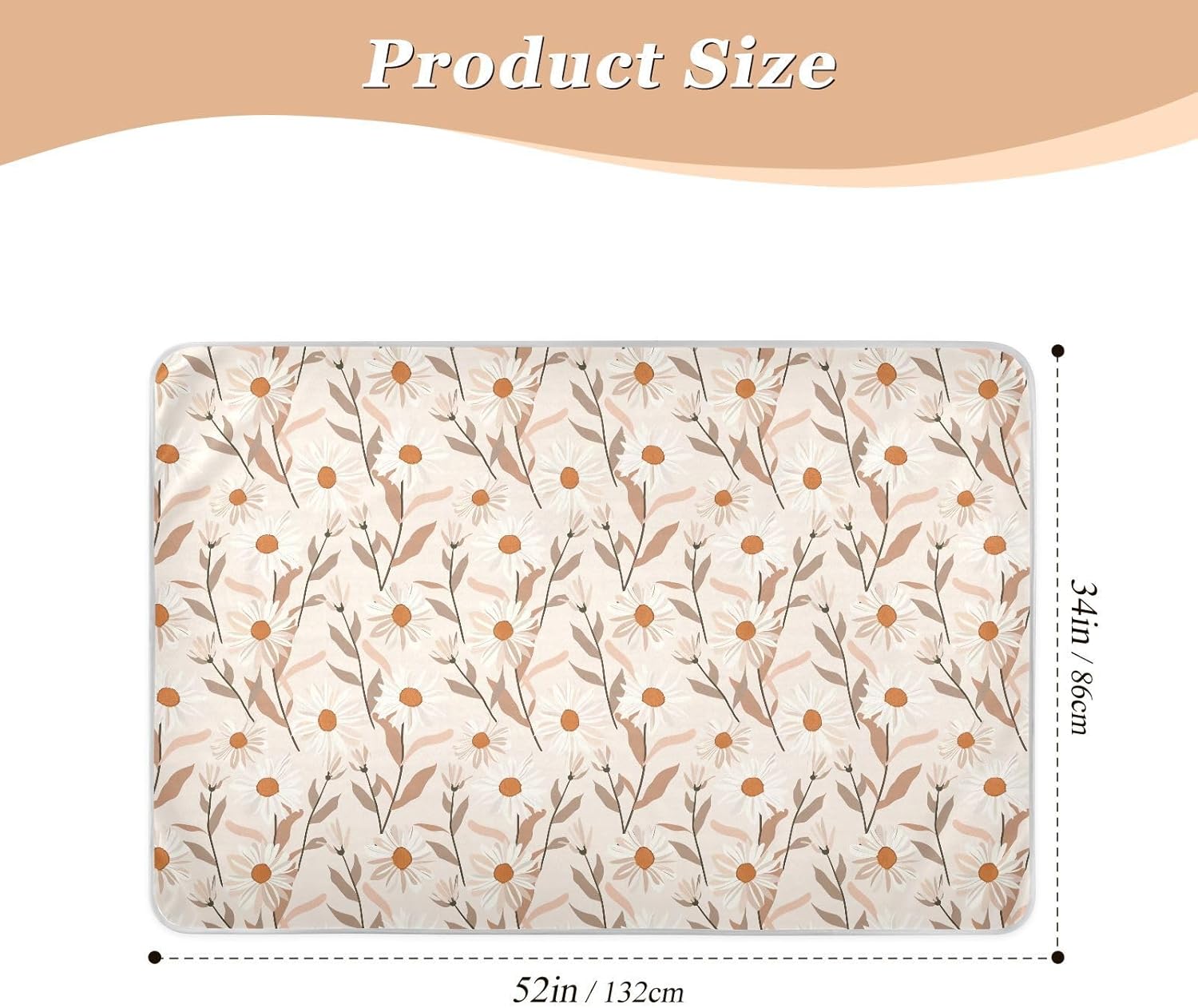 Daisy Almond Kakhi Extra Large Resuable Diaper Mats Waterproof Washable Underpads Wetting Cover Anti-Lip Incontinence Pads for Baby Toddler Children , 52" L x 34" W