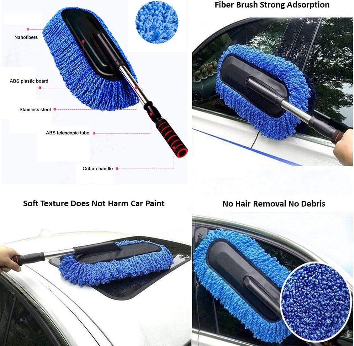 Removable Telescopic Car Wax Drag Nano Fiber Car Wash Brush Car Dusting Tool Car Mop Wax Dash Duster Exterior Interior Cleaning Kit (Premium Car Duster 1 Pcs Set, Gray) - Image 2